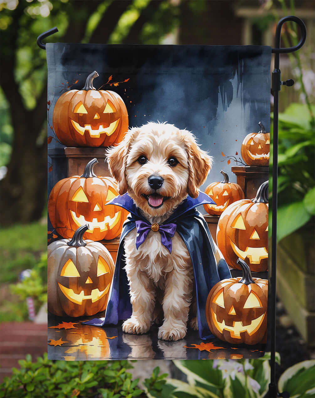 Labradoodle Puppy Halloween Garden Flag Mailbox Decorative Yard Banner Outside Patio Artwork for Flower Beds, Garden Size, Multicolor