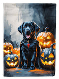 Black Labrador Retriever Puppy Halloween House Flag 28x40 Porch Sleeve Pole Decorative Outside Yard Banner Artwork Wall Hanging, Polyester