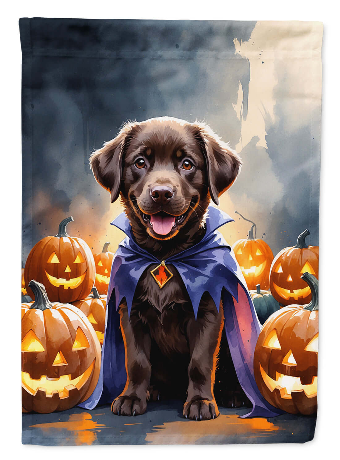 Chocolate Labrador Retriever Puppy Halloween House Flag 28x40 Porch Sleeve Pole Decorative Outside Yard Banner Artwork Wall Hanging, Polyester