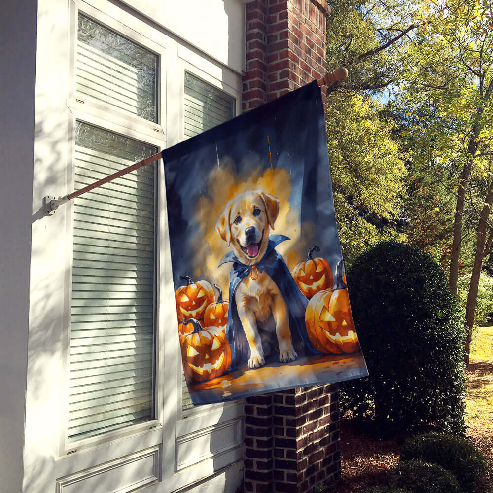 Yellow Labrador Retriever Puppy Halloween House Flag 28x40 Porch Sleeve Pole Decorative Outside Yard Banner Artwork Wall Hanging, Polyester