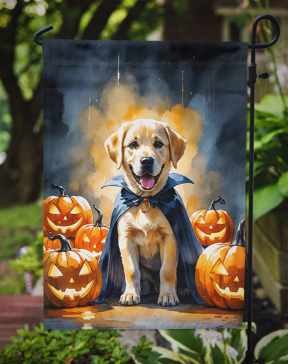 Yellow Labrador Retriever Puppy Halloween Garden Flag Mailbox Decorative Yard Banner Outside Patio Artwork for Flower Beds, Garden Size, Multicolor