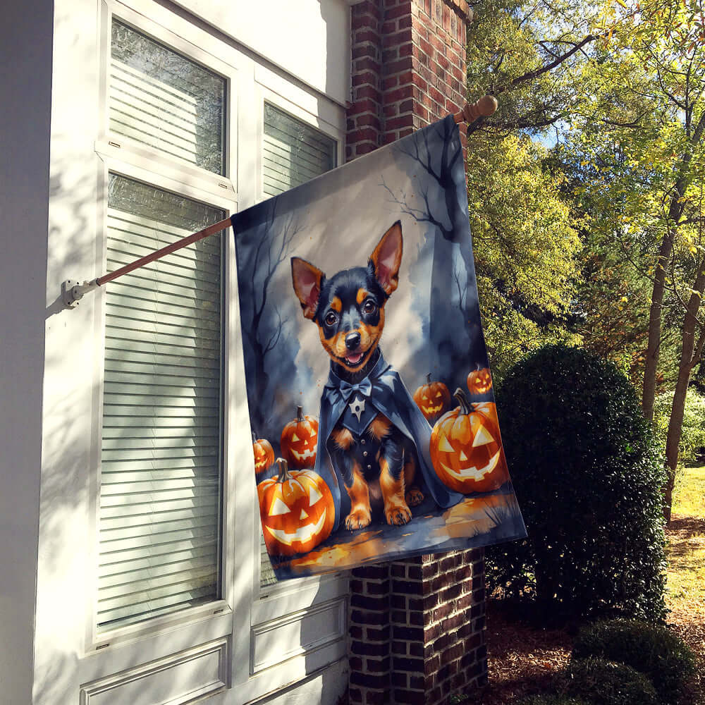 Miniature Pinscher Puppy Halloween House Flag 28x40 Porch Sleeve Pole Decorative Outside Yard Banner Artwork Wall Hanging, Polyester