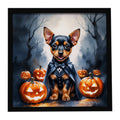 Miniature Pinscher Puppy Halloween Framed Metal Print Bathroom, Kitchen, Office, Home Decor Wall Art Ready to Hang, Square, 8X8