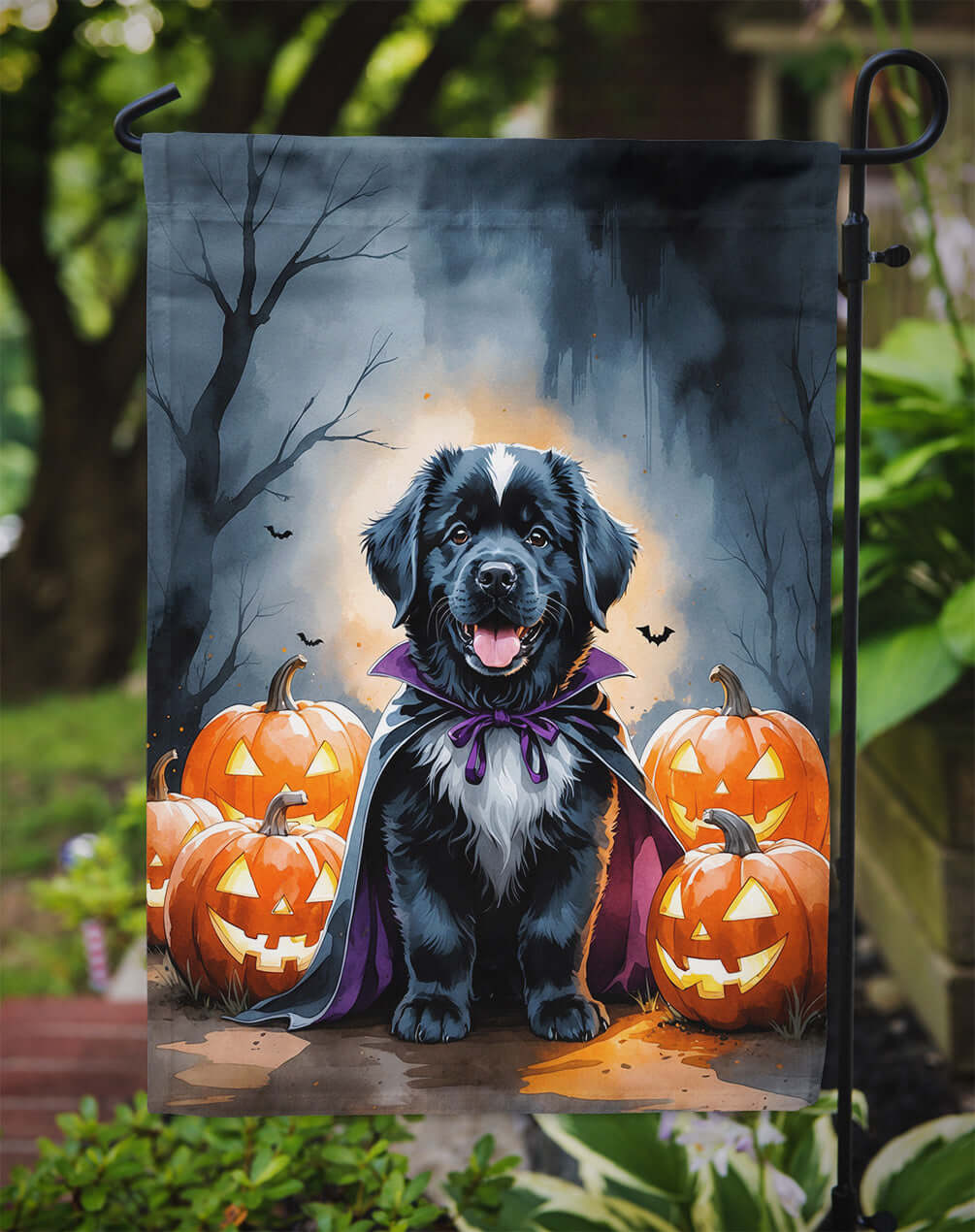 Newfoundland Puppy Halloween Garden Flag Mailbox Decorative Yard Banner Outside Patio Artwork for Flower Beds, Garden Size, Multicolor