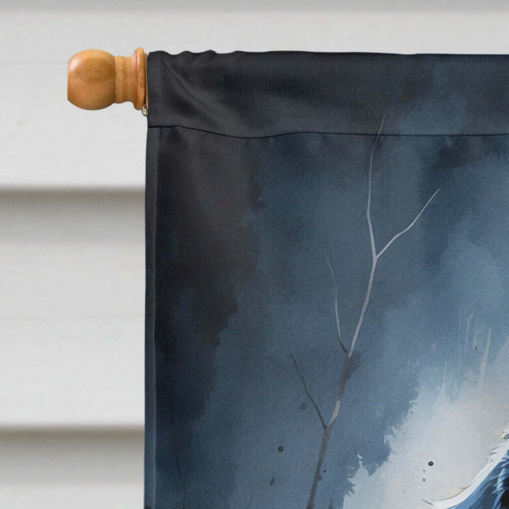 Black Newfoundland Puppy Halloween House Flag 28x40 Porch Sleeve Pole Decorative Outside Yard Banner Artwork Wall Hanging, Polyester