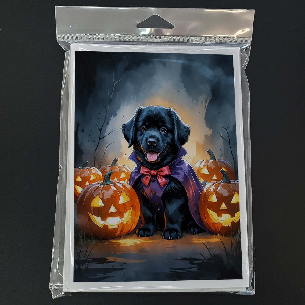 Black Newfoundland Puppy Halloween Greeting Cards Pack of 8 Blank Cards with Envelopes Whimsical A7 Size 5x7