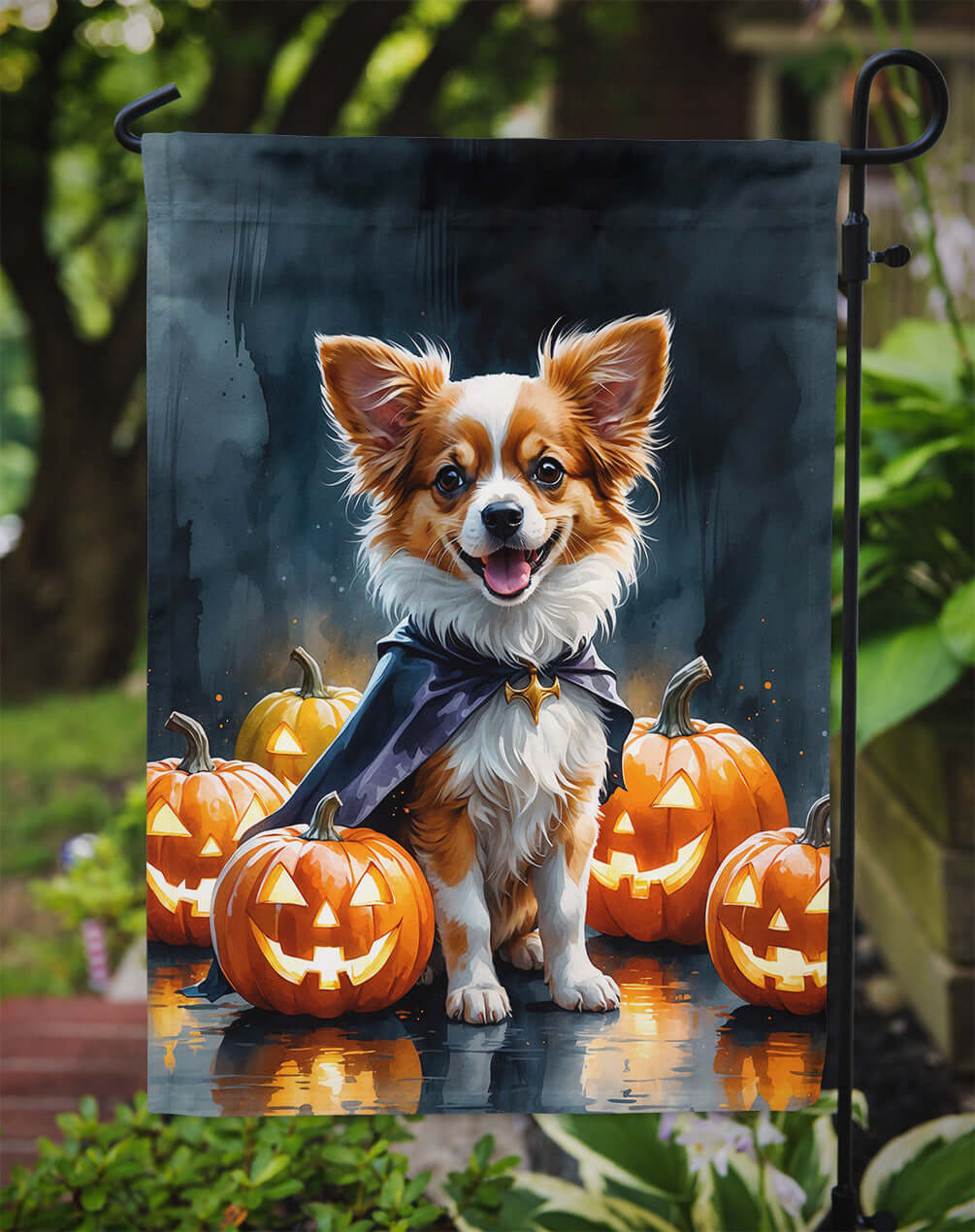 Papillon Puppy Halloween Garden Flag Mailbox Decorative Yard Banner Outside Patio Artwork for Flower Beds, Garden Size, Multicolor