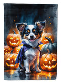 Tricolor Papillon Puppy Halloween House Flag 28x40 Porch Sleeve Pole Decorative Outside Yard Banner Artwork Wall Hanging, Polyester
