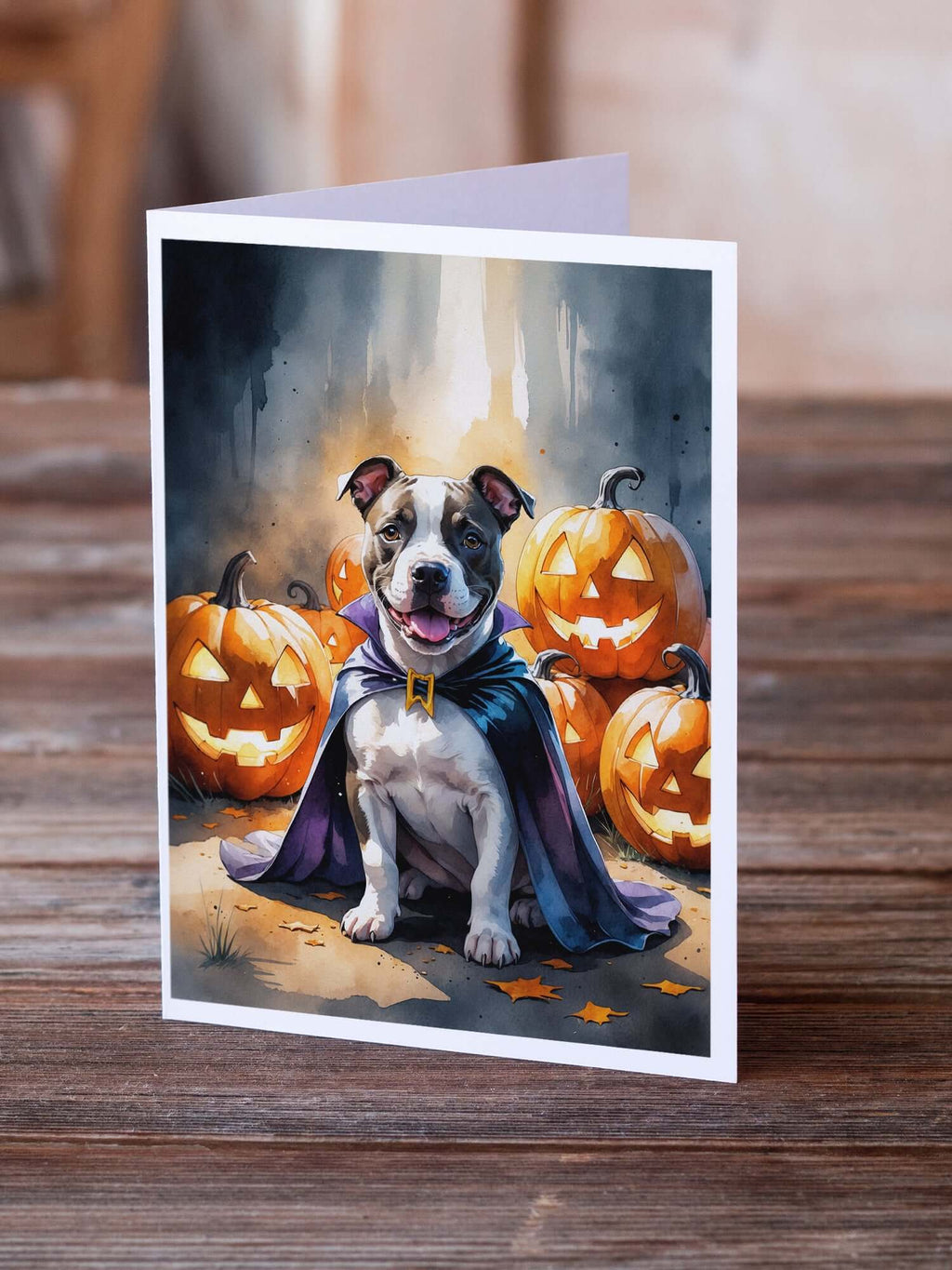 Pit Bull Terrier Puppy Halloween Greeting Cards Pack of 8 Blank Cards with Envelopes Whimsical A7 Size 5x7