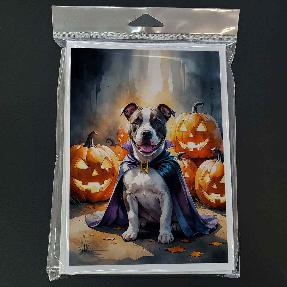Pit Bull Terrier Puppy Halloween Greeting Cards Pack of 8 Blank Cards with Envelopes Whimsical A7 Size 5x7