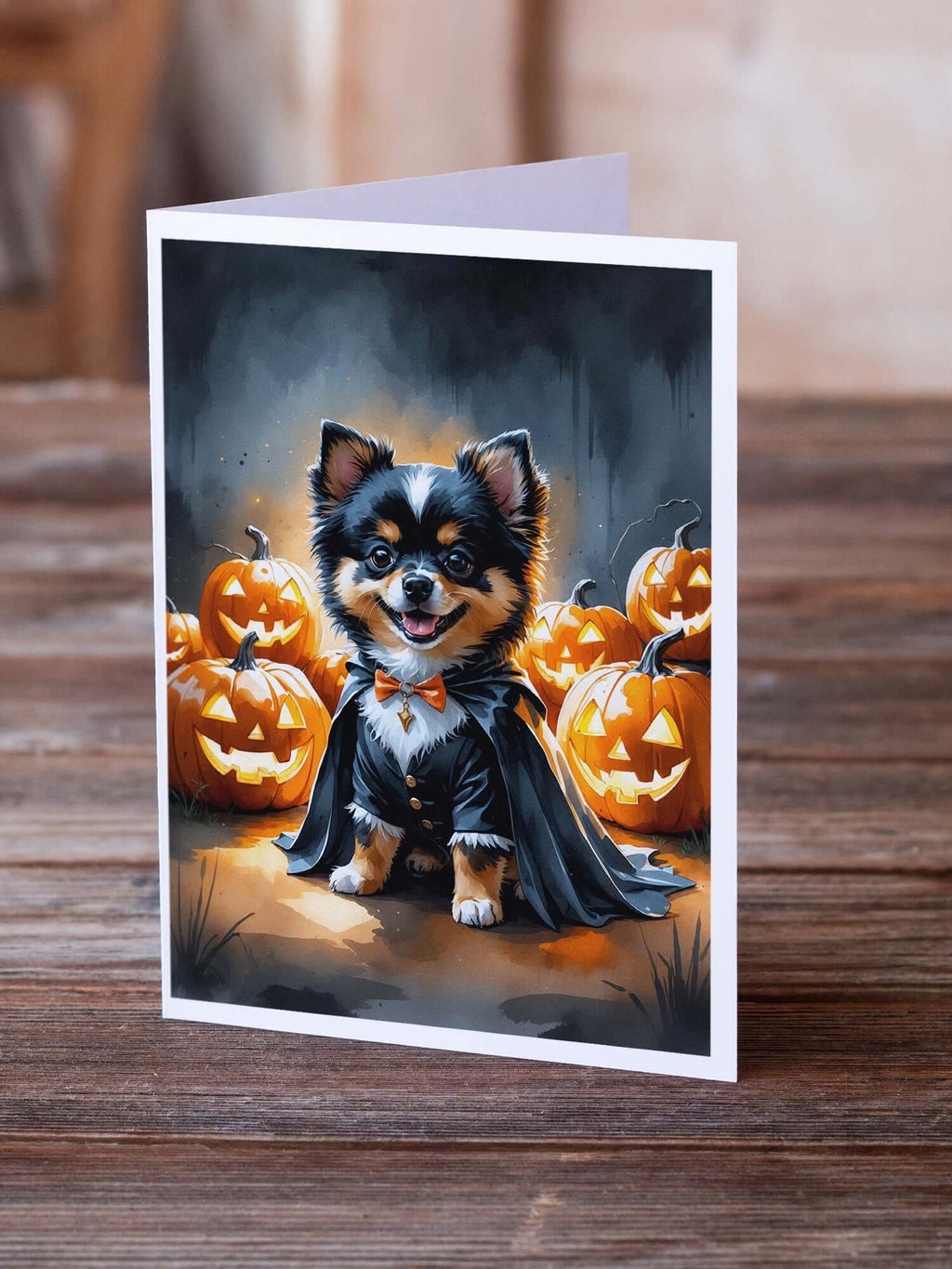Balck and Tan Pomeranian Puppy Halloween Greeting Cards Pack of 8 Blank Cards with Envelopes Whimsical A7 Size 5x7