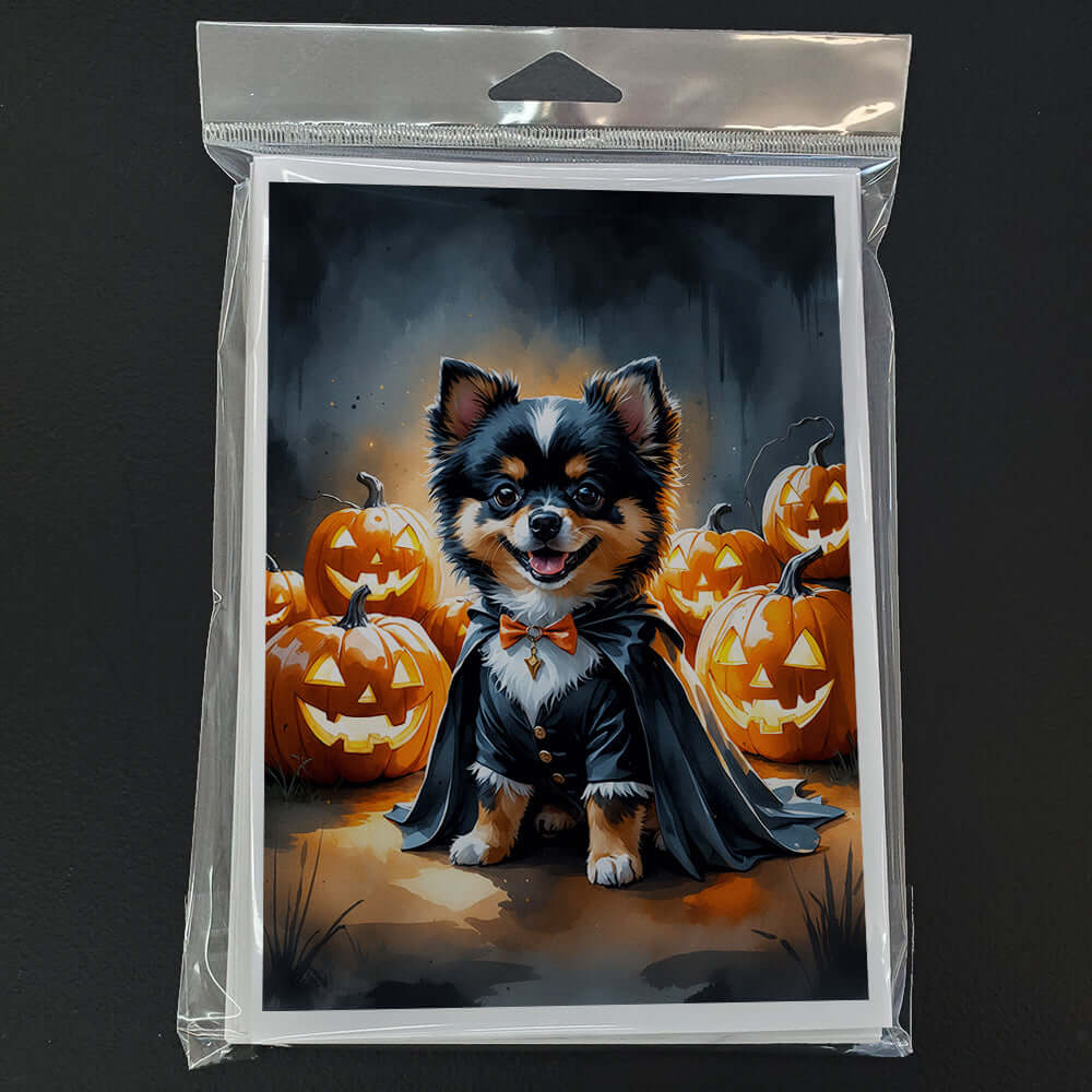 Balck and Tan Pomeranian Puppy Halloween Greeting Cards Pack of 8 Blank Cards with Envelopes Whimsical A7 Size 5x7