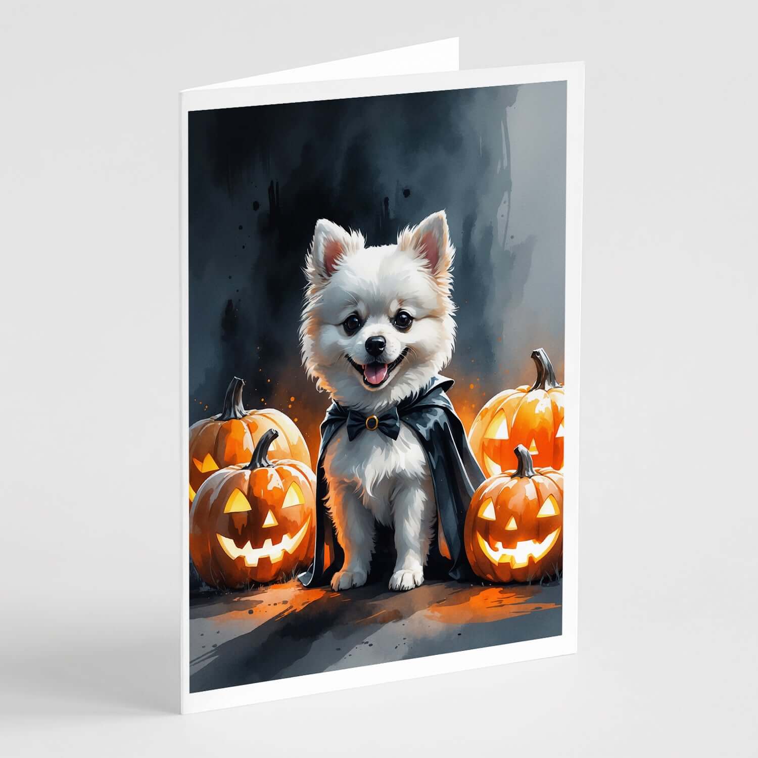 White Pomeranian Puppy Halloween Greeting Cards Pack of 8 Blank Cards with Envelopes Whimsical A7 Size 5x7