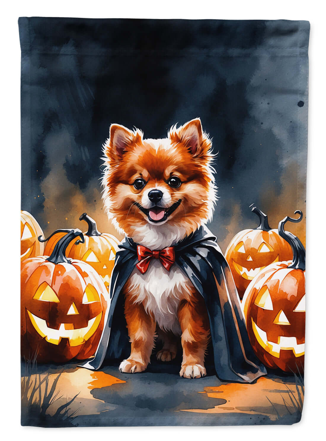 Pomeranian Puppy Halloween House Flag 28x40 Porch Sleeve Pole Decorative Outside Yard Banner Artwork Wall Hanging, Polyester