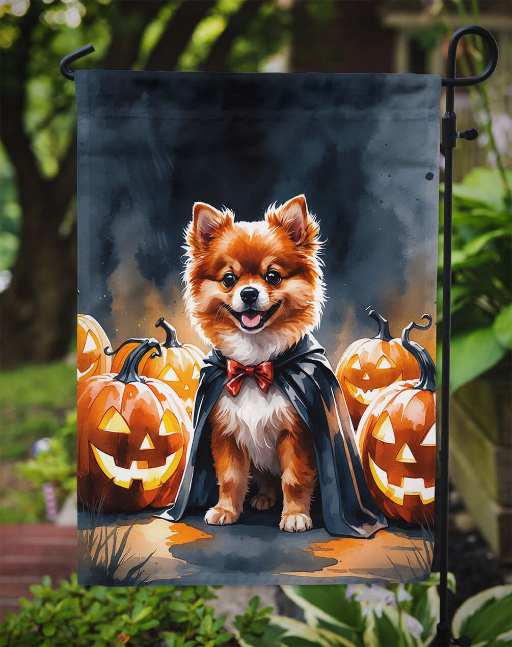 Pomeranian Puppy Halloween Garden Flag Mailbox Decorative Yard Banner Outside Patio Artwork for Flower Beds, Garden Size, Multicolor