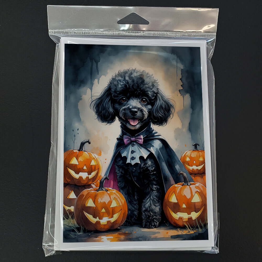 Black Poodle Puppy Halloween Greeting Cards Pack of 8 Blank Cards with Envelopes Whimsical A7 Size 5x7