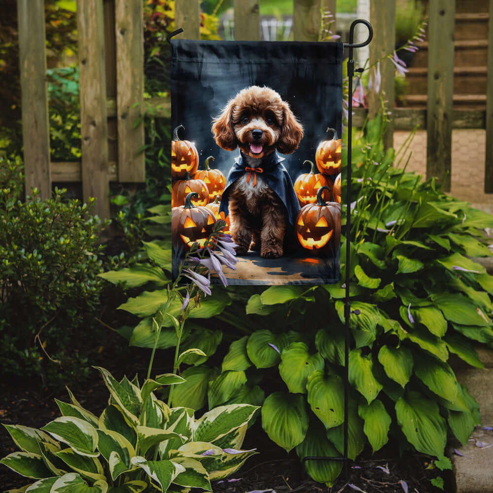 Chocolate Poodle Puppy Halloween Garden Flag Mailbox Decorative Yard Banner Outside Patio Artwork for Flower Beds, Garden Size, Multicolor