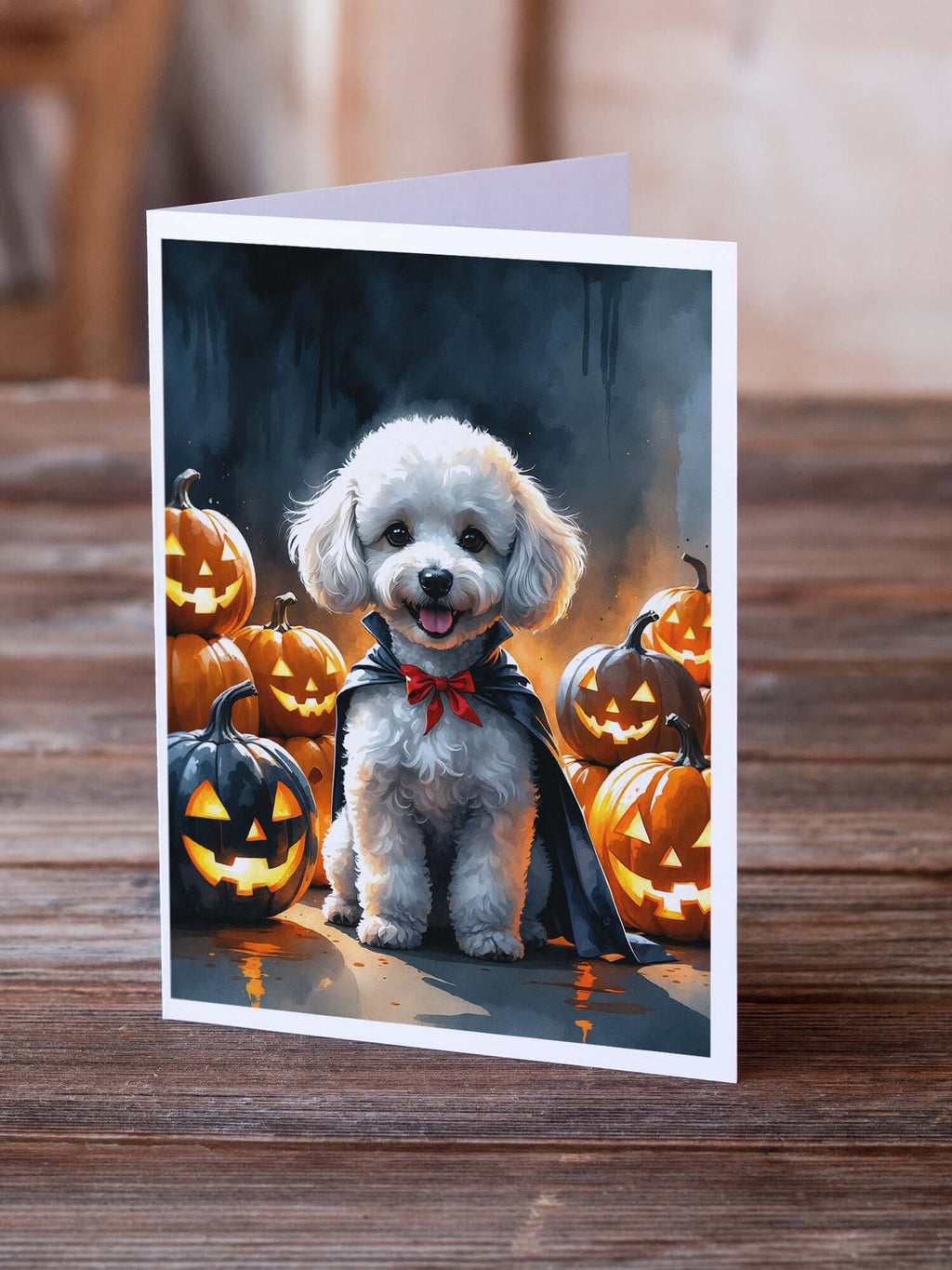 White Poodle Puppy Halloween Greeting Cards Pack of 8 Blank Cards with Envelopes Whimsical A7 Size 5x7