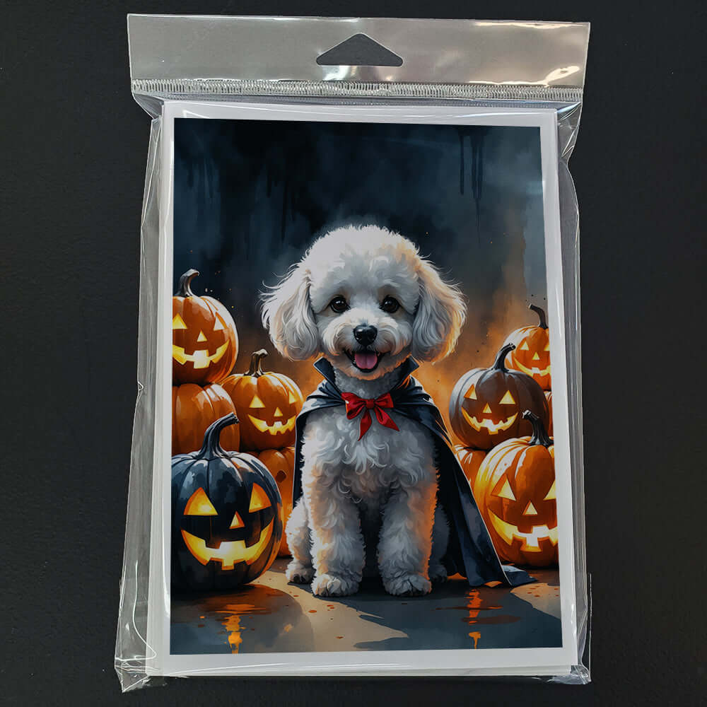 White Poodle Puppy Halloween Greeting Cards Pack of 8 Blank Cards with Envelopes Whimsical A7 Size 5x7