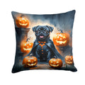 Black Pug Puppy Halloween Decorative Throw Pillow 14x14 Indoor Outdoor Accent Cushion, Fabric Cover with Insert for Sofa, Bed, Porch & Living Room