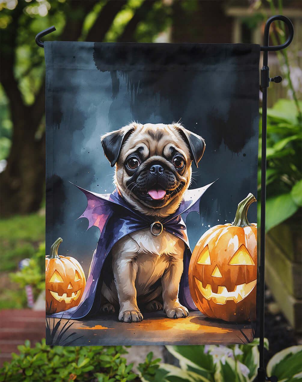 Pug Puppy Halloween Garden Flag Mailbox Decorative Yard Banner Outside Patio Artwork for Flower Beds, Garden Size, Multicolor