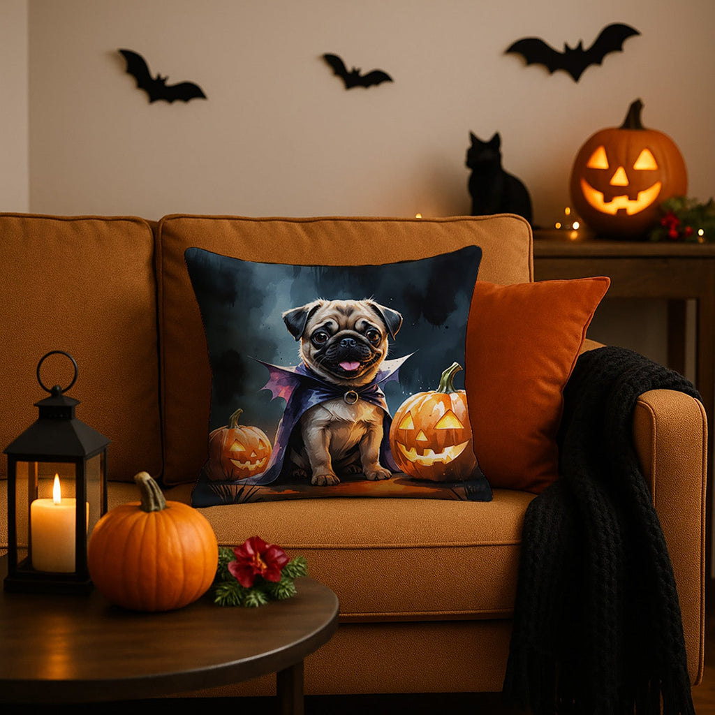 Pug Puppy Halloween Decorative Throw Pillow 18x18 Indoor Outdoor Accent Cushion, Fabric Cover with Insert for Sofa, Bed, Porch & Living Room