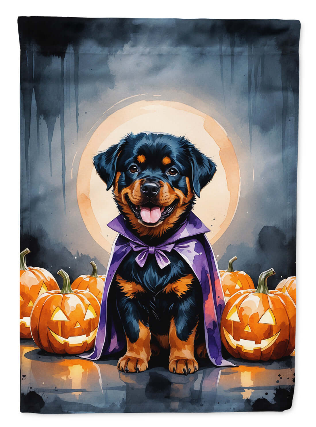Rottweiler Puppy Halloween House Flag 28x40 Porch Sleeve Pole Decorative Outside Yard Banner Artwork Wall Hanging, Polyester