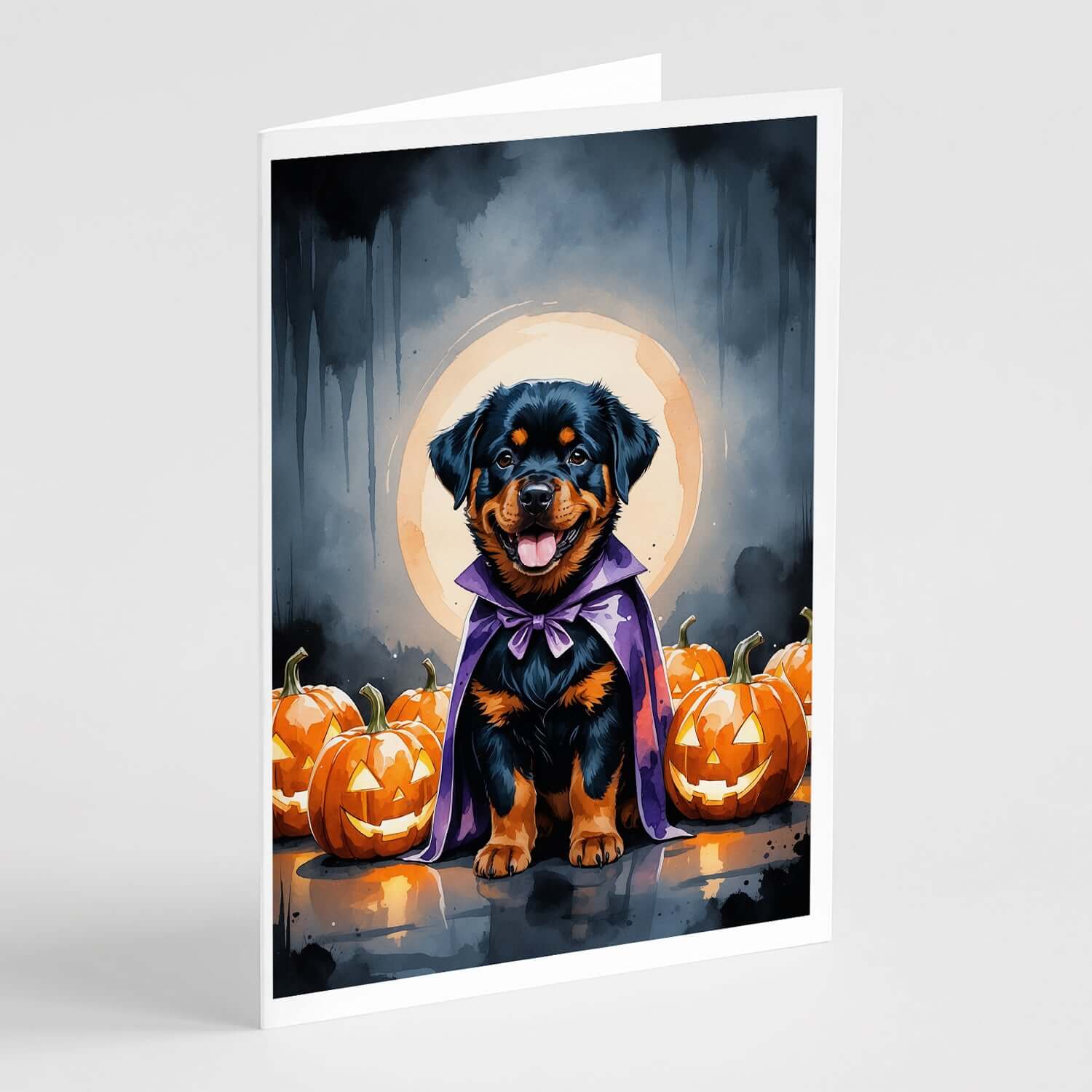 Rottweiler Puppy Halloween Greeting Cards Pack of 8 Blank Cards with Envelopes Whimsical A7 Size 5x7