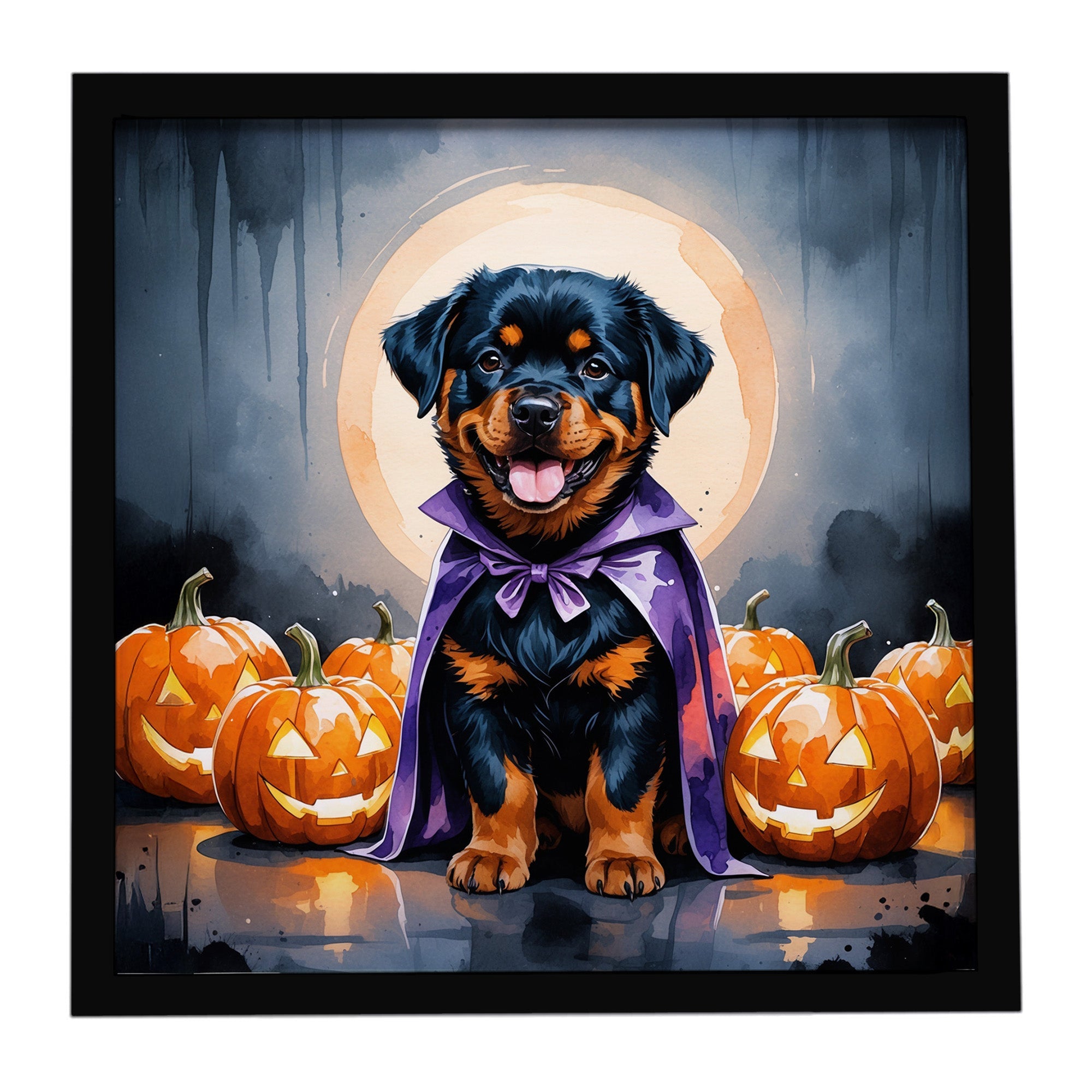 Rottweiler Puppy Halloween Framed Metal Print Bathroom, Kitchen, Office, Home Decor Wall Art Ready to Hang, Square, 8X8