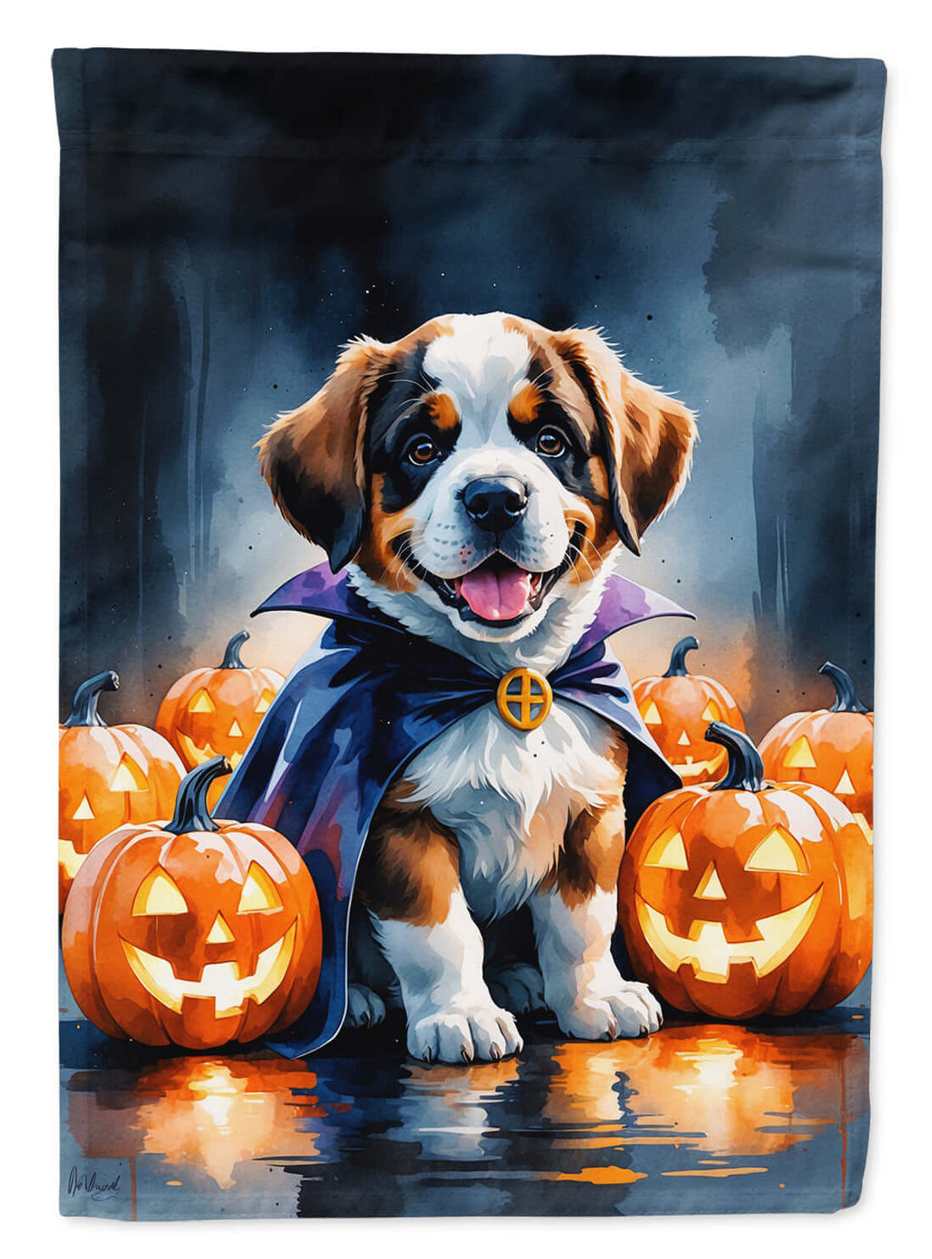 Saint Bernard Puppy Halloween Garden Flag Mailbox Decorative Yard Banner Outside Patio Artwork for Flower Beds, Garden Size, Multicolor