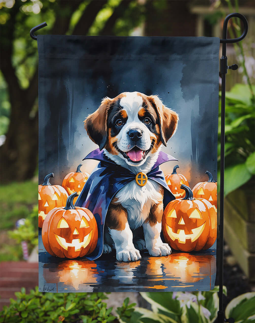 Saint Bernard Puppy Halloween Garden Flag Mailbox Decorative Yard Banner Outside Patio Artwork for Flower Beds, Garden Size, Multicolor