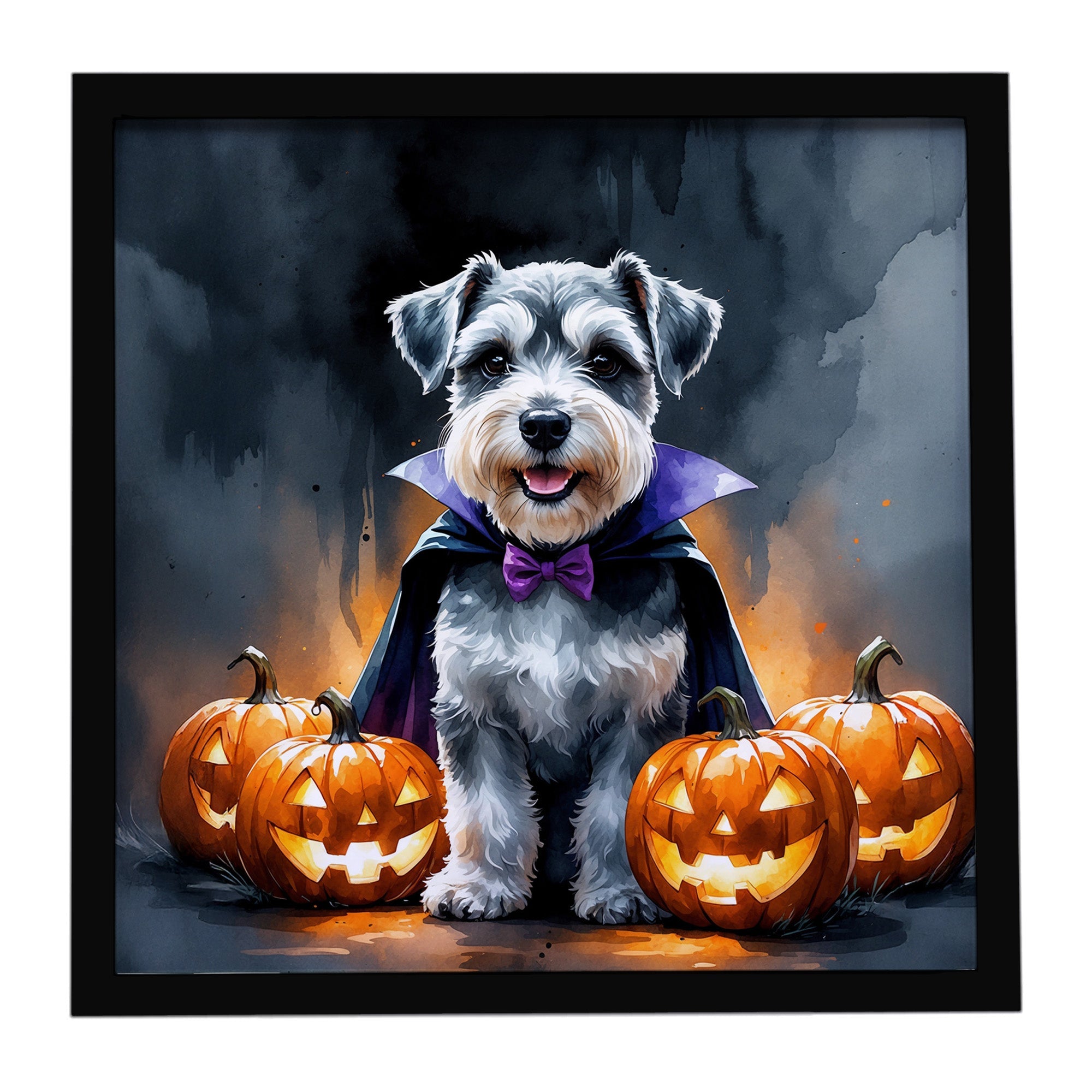 Schnauzer Puppy Halloween Framed Metal Print Bathroom, Kitchen, Office, Home Decor Wall Art Ready to Hang, Square, 8X8
