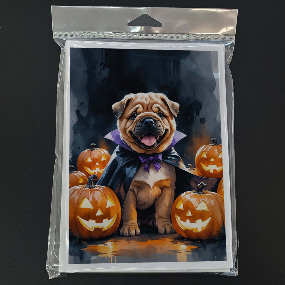 Shar Pei Puppy Halloween Greeting Cards Pack of 8 Blank Cards with Envelopes Whimsical A7 Size 5x7