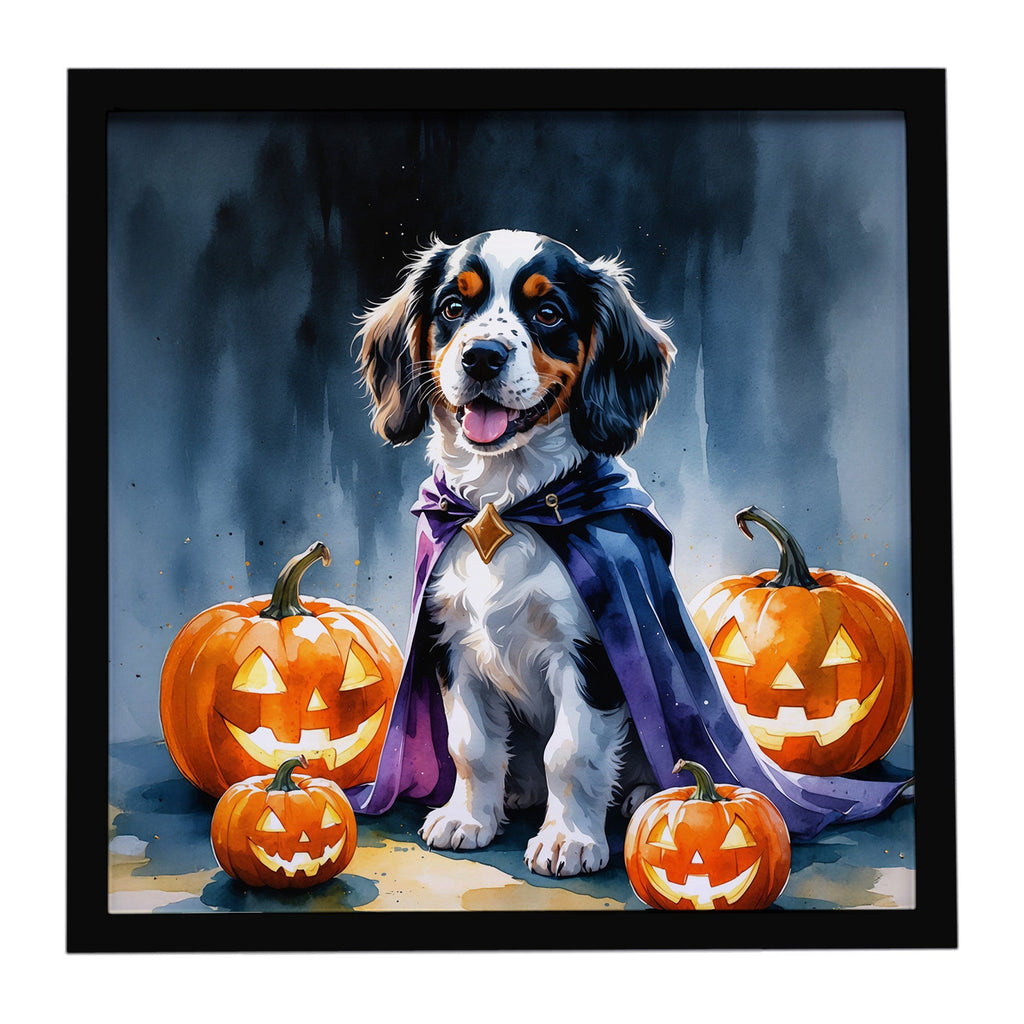 Welsh Springer Spaniel Puppy Halloween Framed Metal Print Bathroom, Kitchen, Office, Home Decor Wall Art Ready to Hang, Square, 8X8