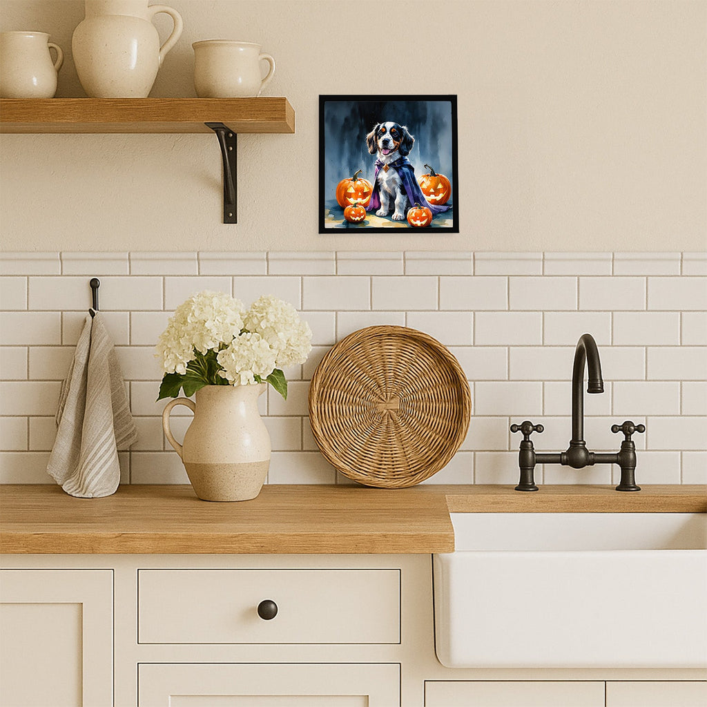 Welsh Springer Spaniel Puppy Halloween Framed Metal Print Bathroom, Kitchen, Office, Home Decor Wall Art Ready to Hang, Square, 8X8