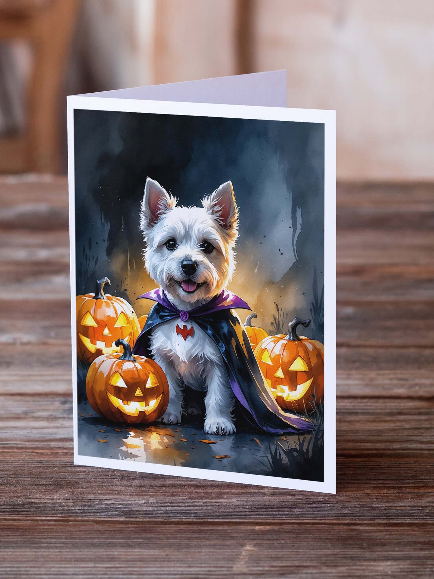 Westie Spaniel Puppy Halloween Greeting Cards Pack of 8 Blank Cards with Envelopes Whimsical A7 Size 5x7