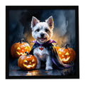 Westie Spaniel Puppy Halloween Framed Metal Print Bathroom, Kitchen, Office, Home Decor Wall Art Ready to Hang, Square, 8X8