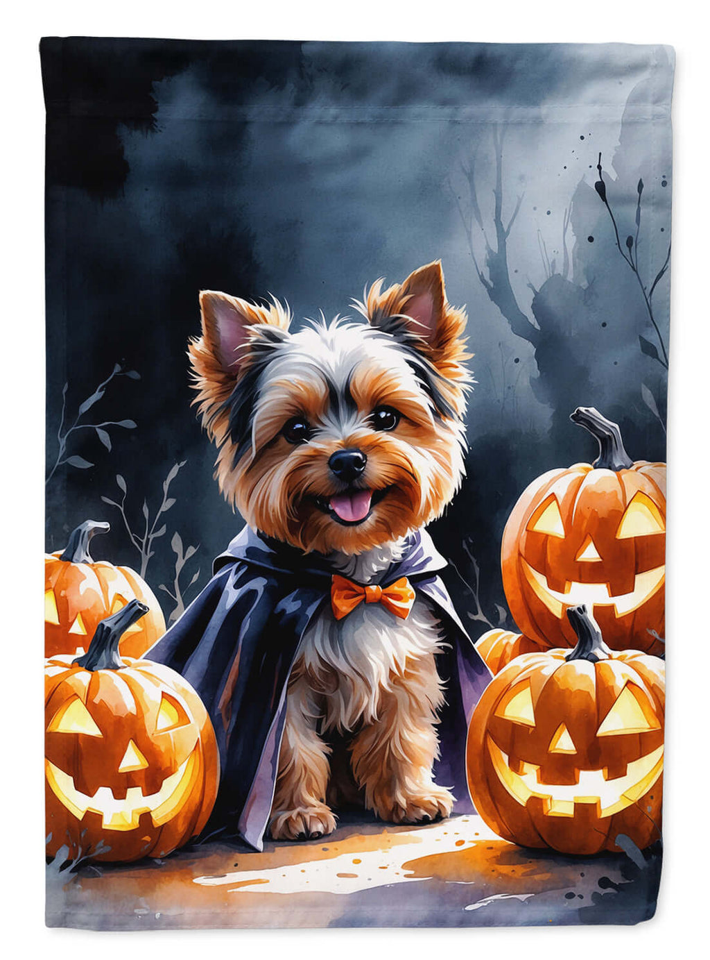 Yorkshire Terrier Puppy Halloween House Flag 28x40 Porch Sleeve Pole Decorative Outside Yard Banner Artwork Wall Hanging, Polyester