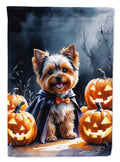 Yorkshire Terrier Puppy Halloween House Flag 28x40 Porch Sleeve Pole Decorative Outside Yard Banner Artwork Wall Hanging, Polyester