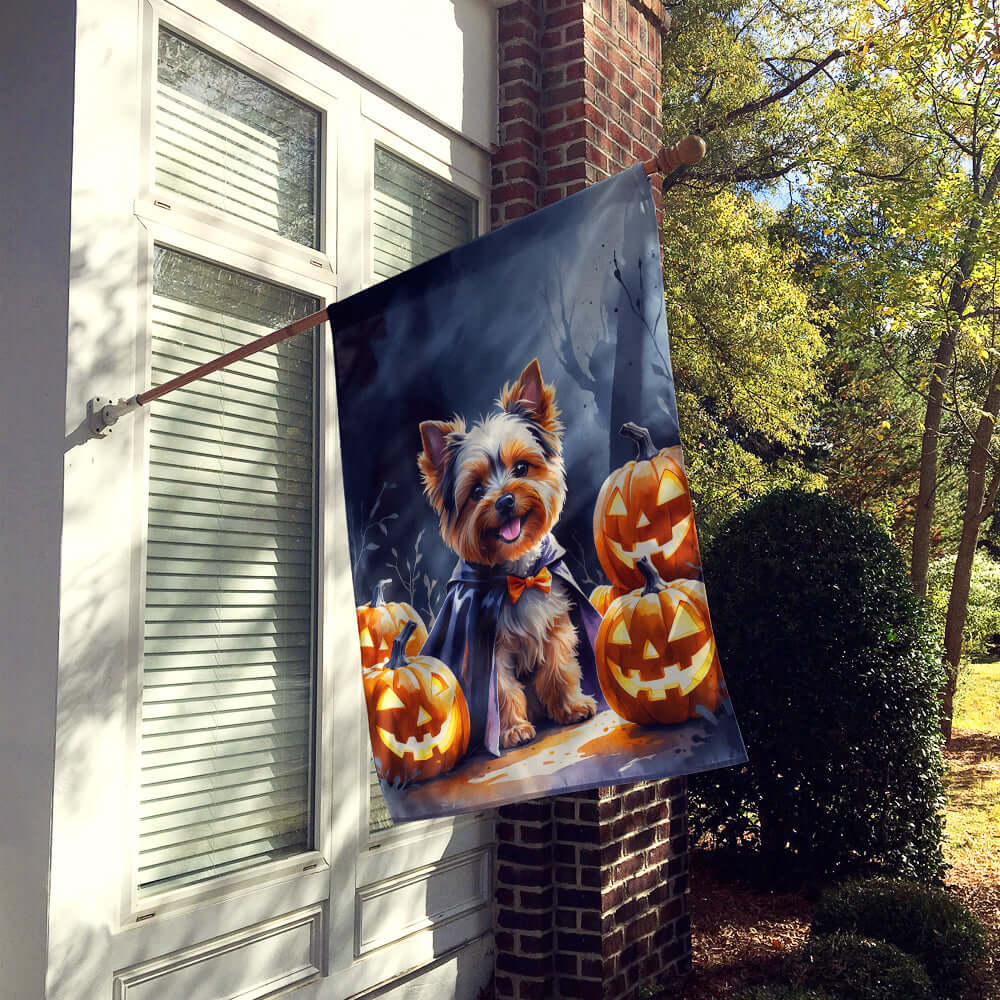 Yorkshire Terrier Puppy Halloween House Flag 28x40 Porch Sleeve Pole Decorative Outside Yard Banner Artwork Wall Hanging, Polyester