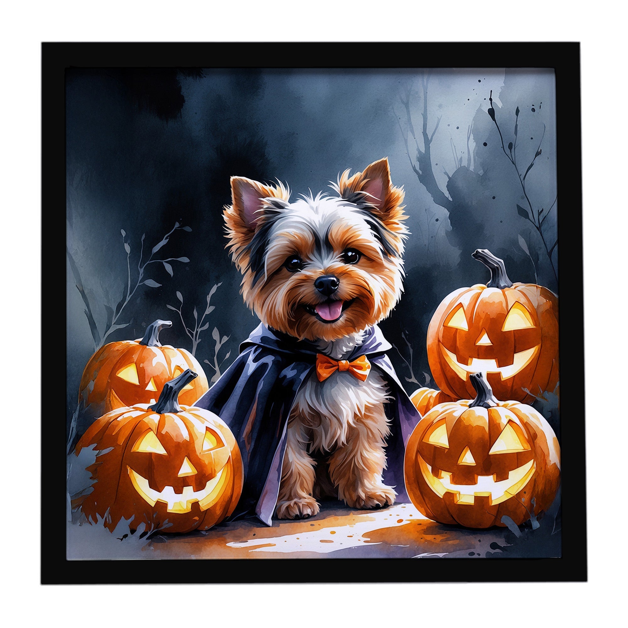 Yorkshire Terrier Puppy Halloween Framed Metal Print Bathroom, Kitchen, Office, Home Decor Wall Art Ready to Hang, Square, 8X8