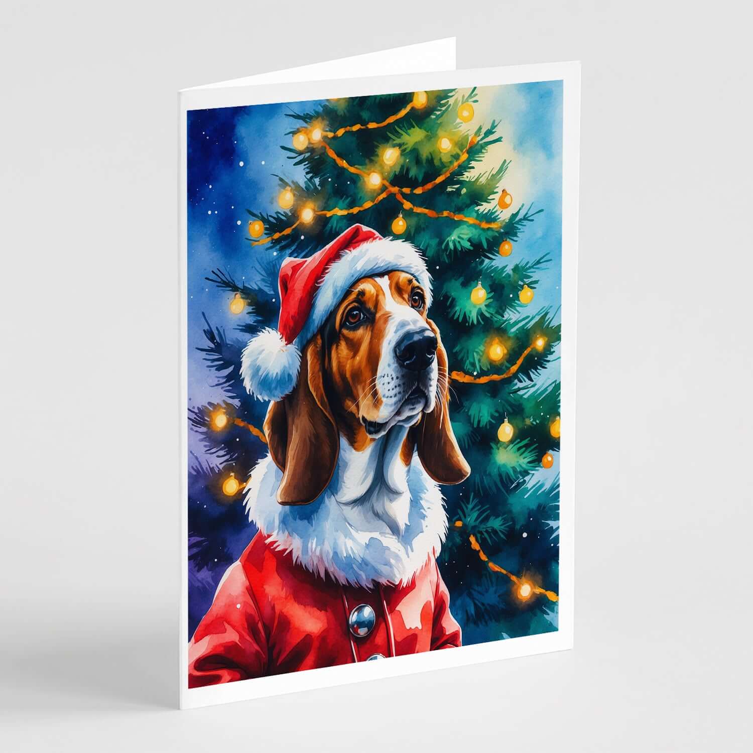 Basset Hound Christmas Greeting Cards Pack of 8 Blank Cards with Envelopes Whimsical A7 Size 5x7
