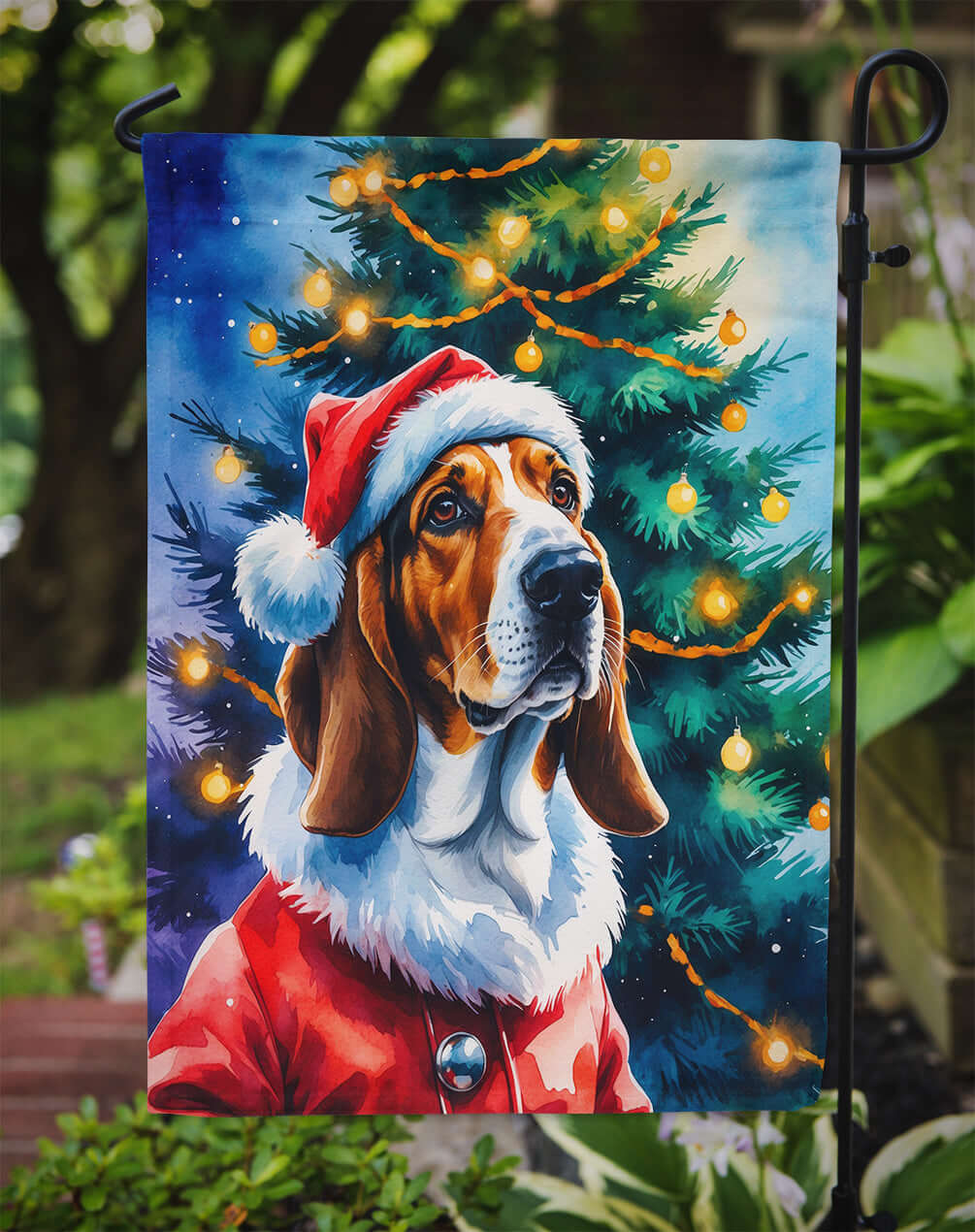 Basset Hound Christmas Garden Flag Mailbox Decorative Yard Banner Outside Patio Artwork for Flower Beds, Garden Size, Multicolor