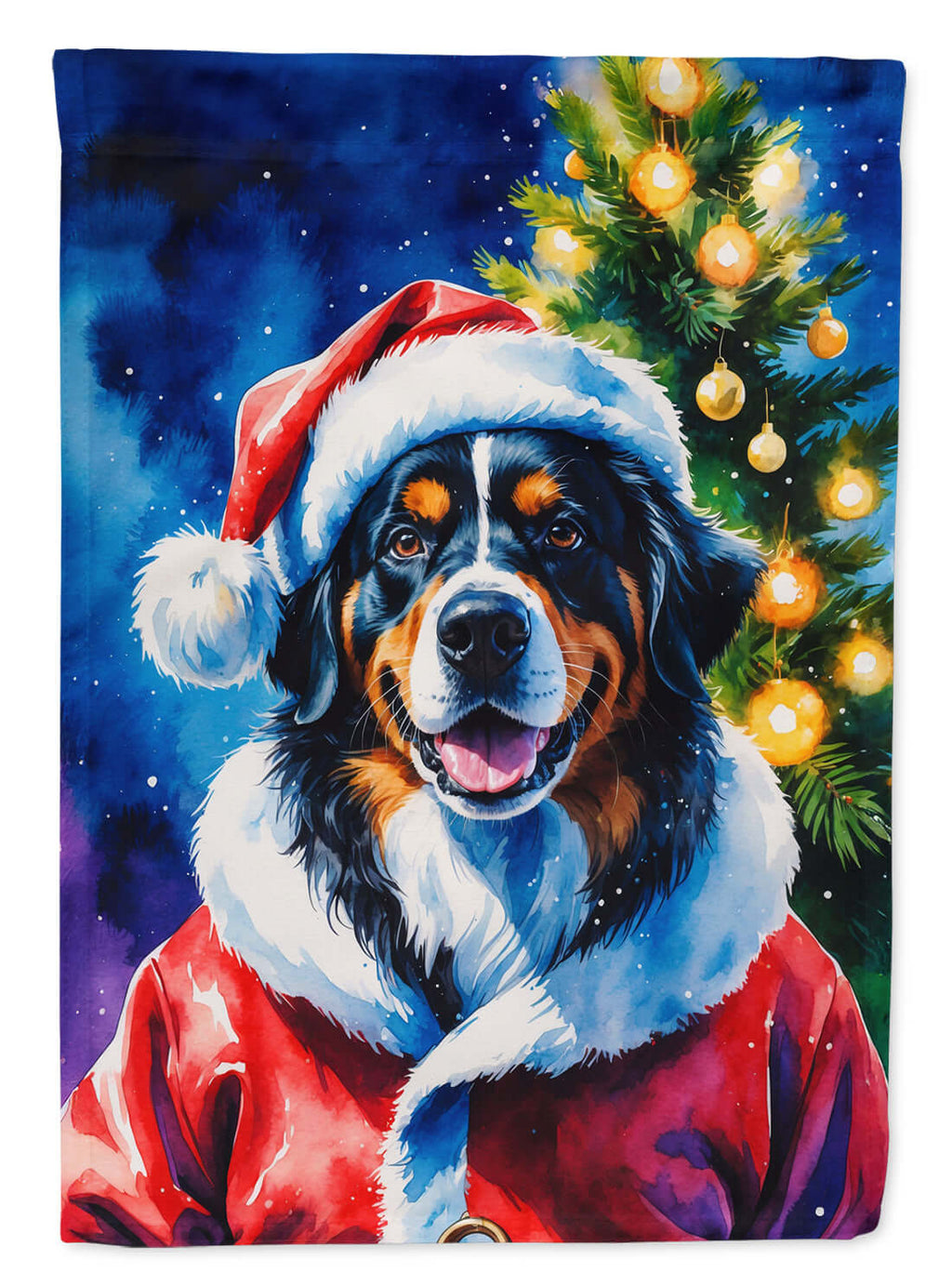 Bernese Mountain Dog Christmas House Flag 28x40 Porch Sleeve Pole Decorative Outside Yard Banner Artwork Wall Hanging, Polyester