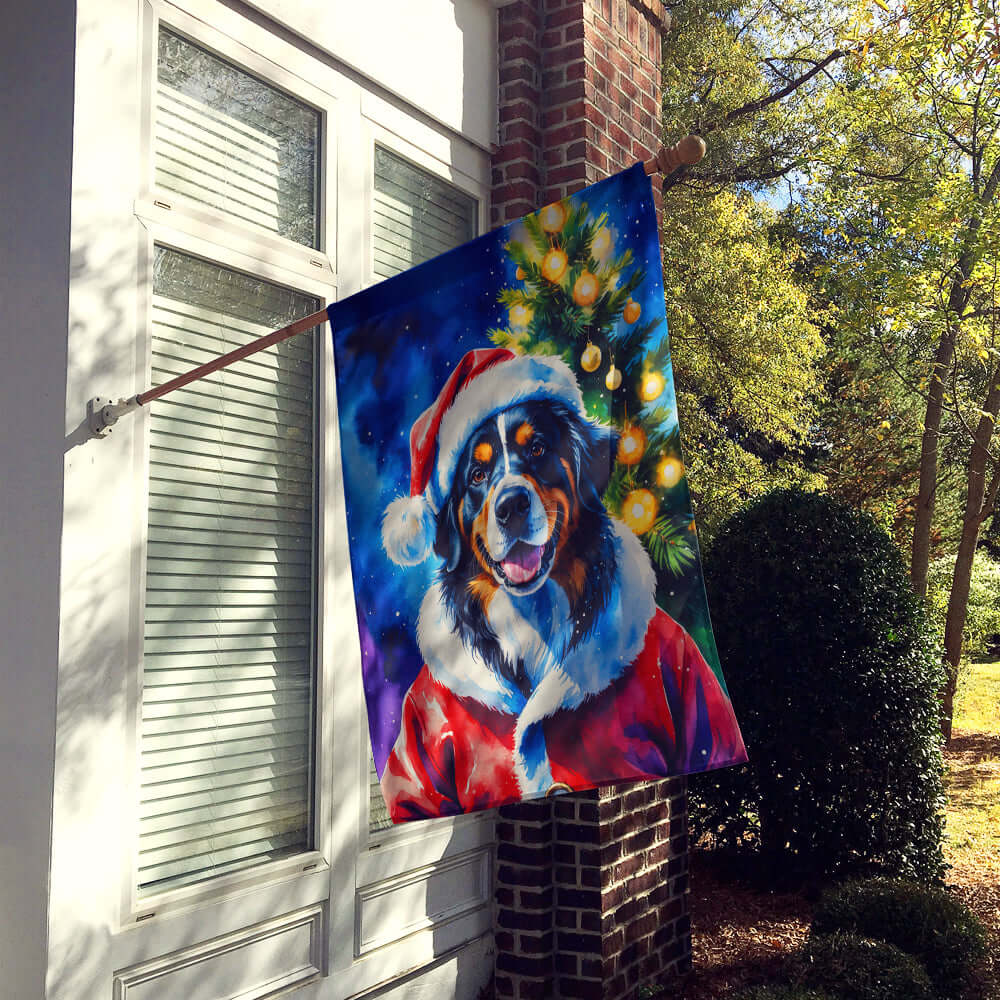 Bernese Mountain Dog Christmas House Flag 28x40 Porch Sleeve Pole Decorative Outside Yard Banner Artwork Wall Hanging, Polyester