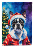 Boston Terrier Christmas House Flag 28x40 Porch Sleeve Pole Decorative Outside Yard Banner Artwork Wall Hanging, Polyester