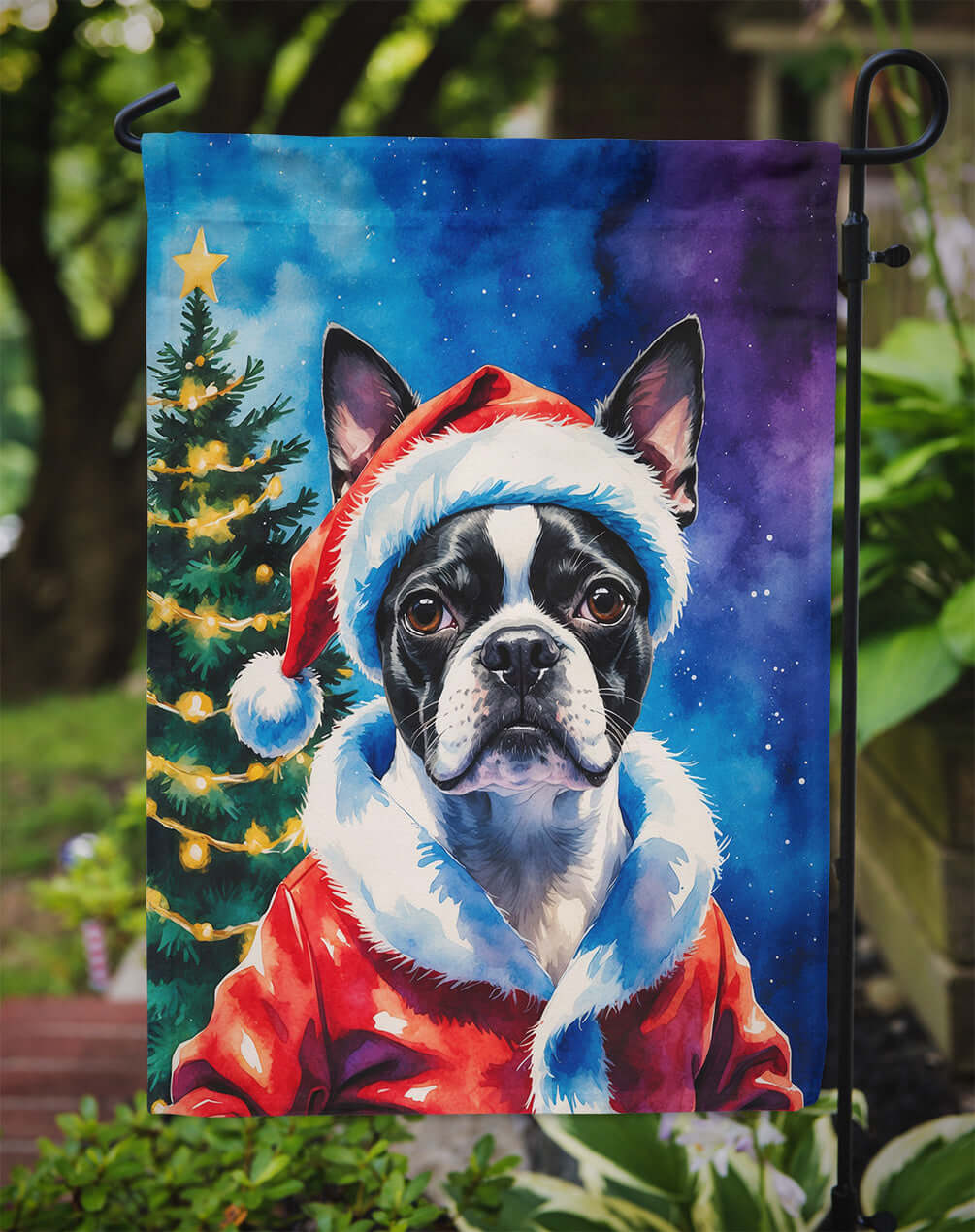 Boston Terrier Christmas Garden Flag Mailbox Decorative Yard Banner Outside Patio Artwork for Flower Beds, Garden Size, Multicolor