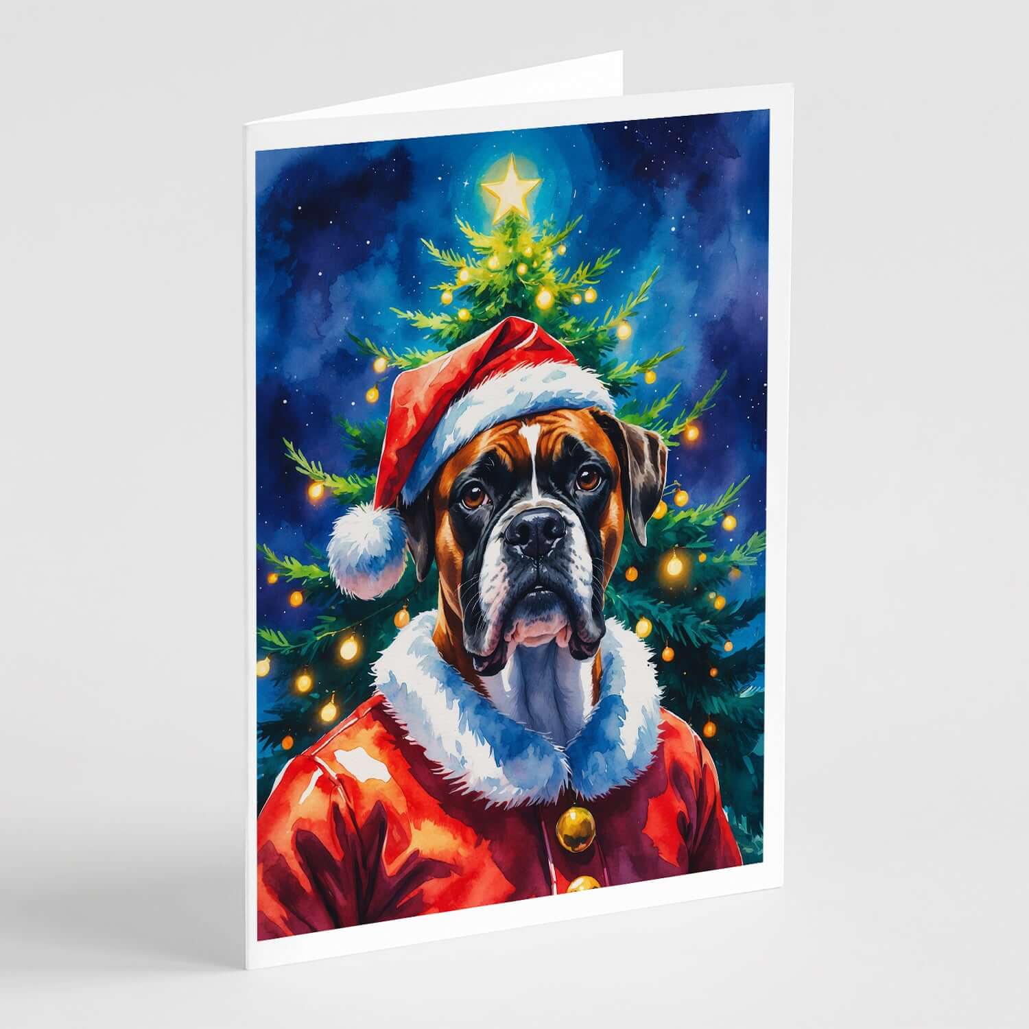 Boxer Christmas Greeting Cards Pack of 8 Blank Cards with Envelopes Whimsical A7 Size 5x7