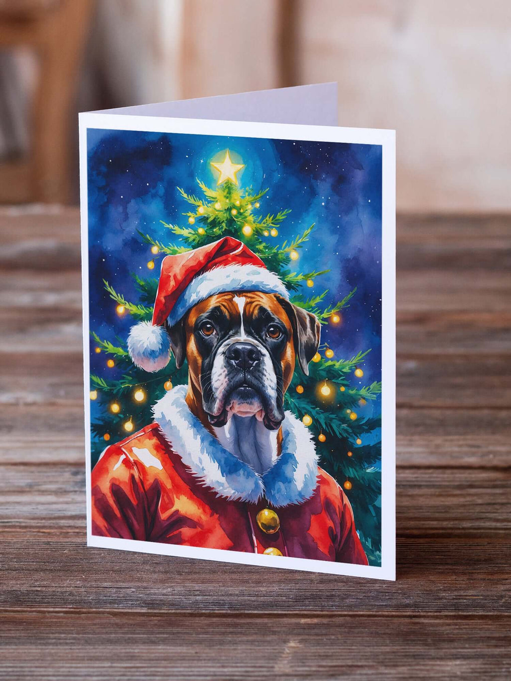 Boxer Christmas Greeting Cards Pack of 8 Blank Cards with Envelopes Whimsical A7 Size 5x7
