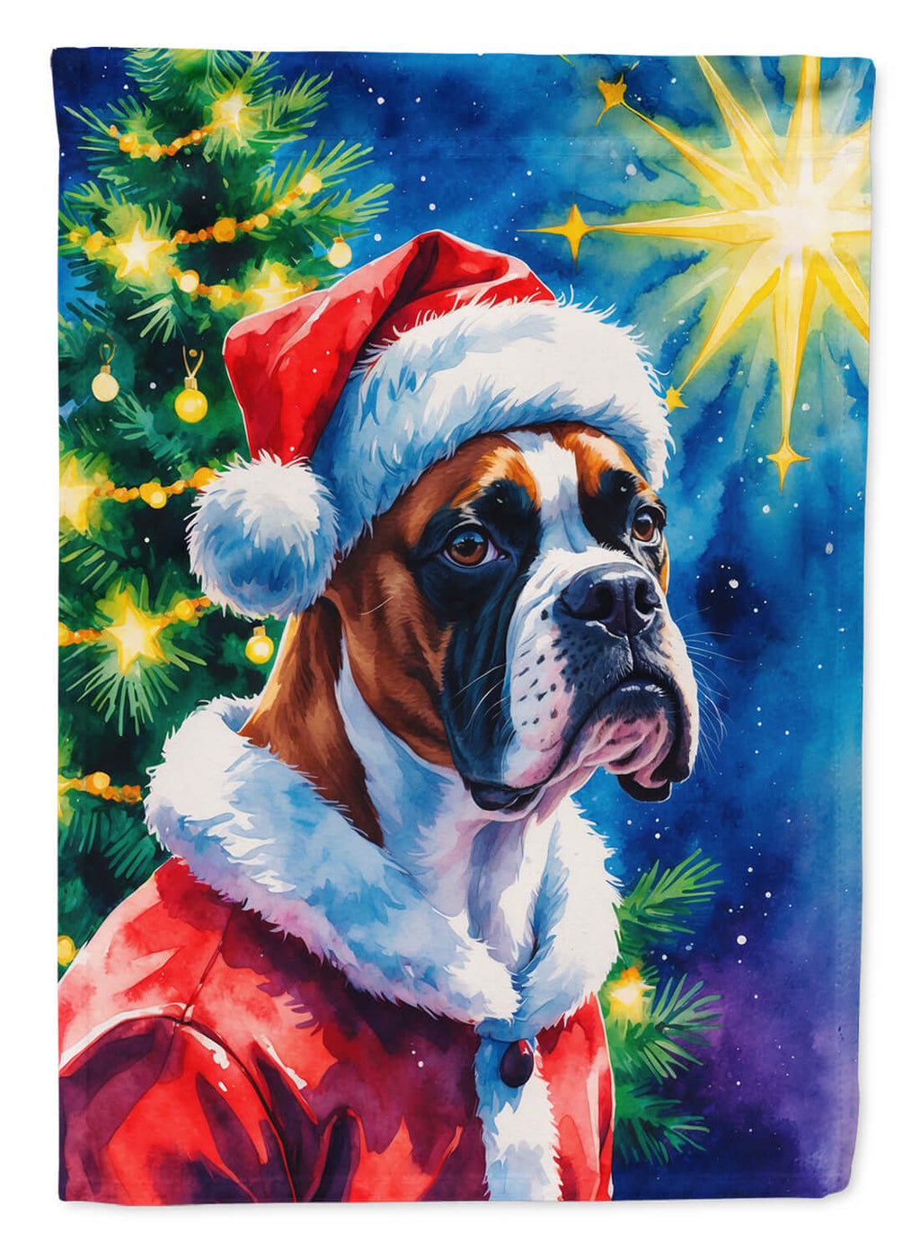 Boxer Christmas House Flag 28x40 Porch Sleeve Pole Decorative Outside Yard Banner Artwork Wall Hanging, Polyester